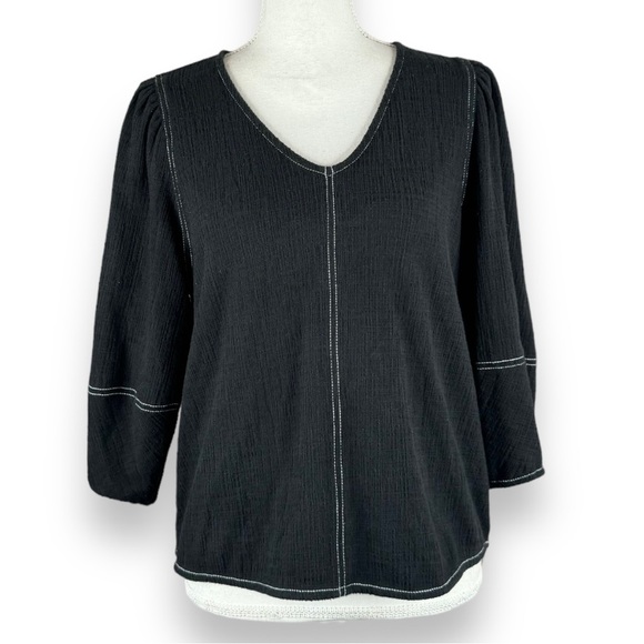 Anthropologie Current Air Delilah Structured Top Black White Top Stitch Boho - Picture 3 of 12